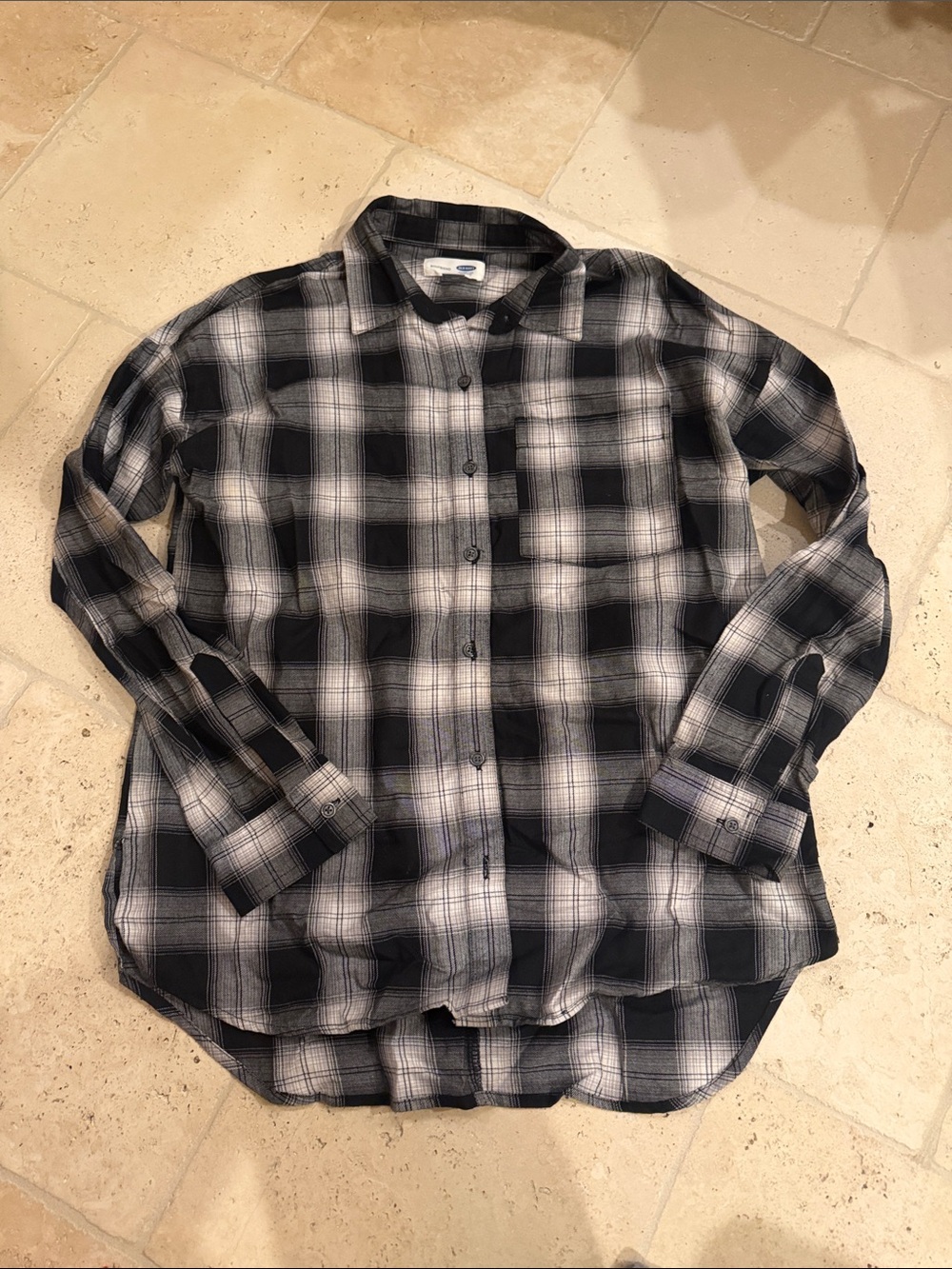 Old Navy Black and White Plaid Button-Down Shirt